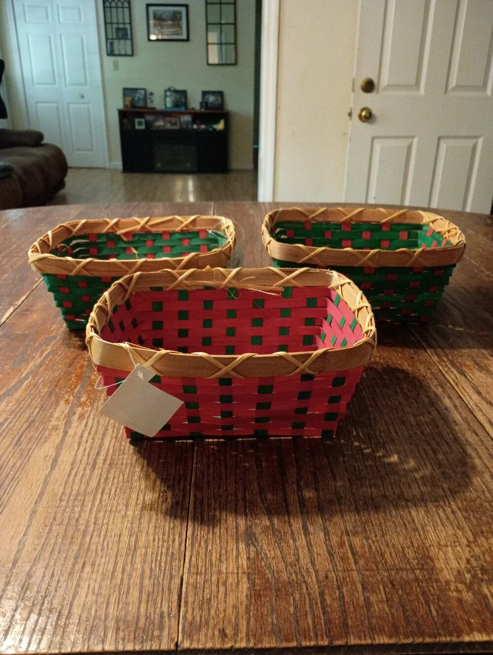 New Lot 3 Woven Red Green Tan Christmas Holiday Baskets